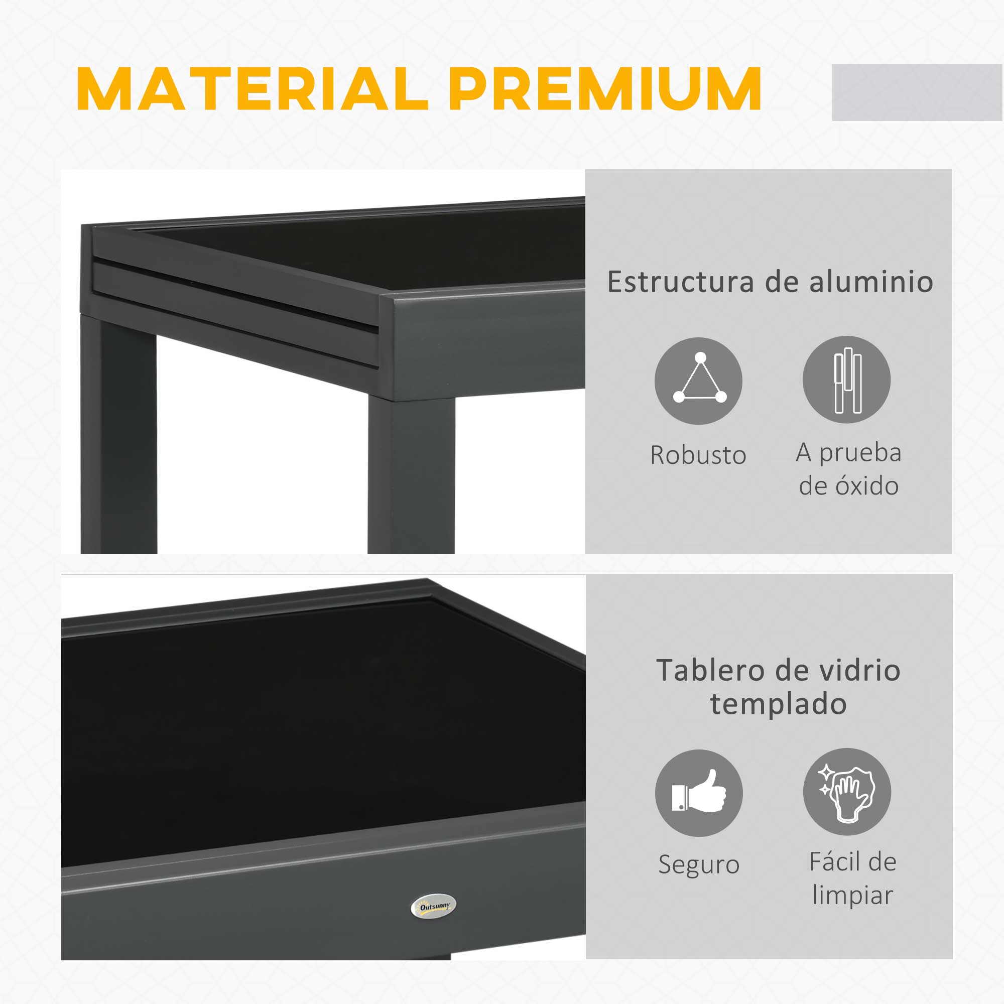 Aluminum Extendable Garden Table Rectangular Dining Table with Tempered Glass Top for 4-6 People Load 50 kg for Terrace 80-160x80x75 cm Black