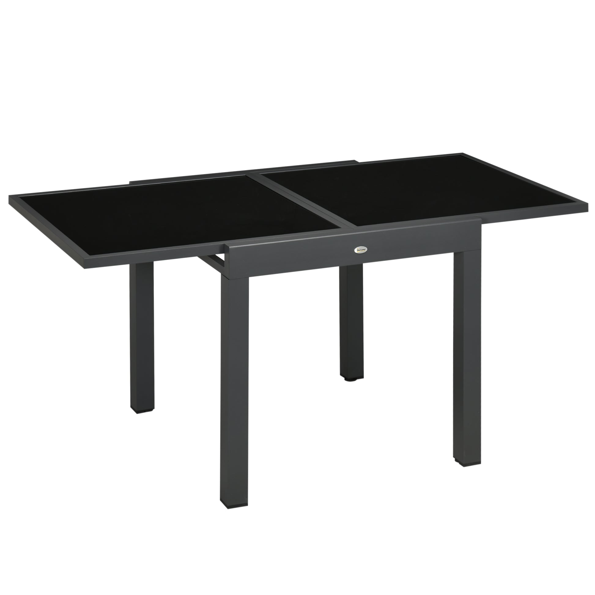 Aluminum Extendable Garden Table Rectangular Dining Table with Tempered Glass Top for 4-6 People Load 50 kg for Terrace 80-160x80x75 cm Black