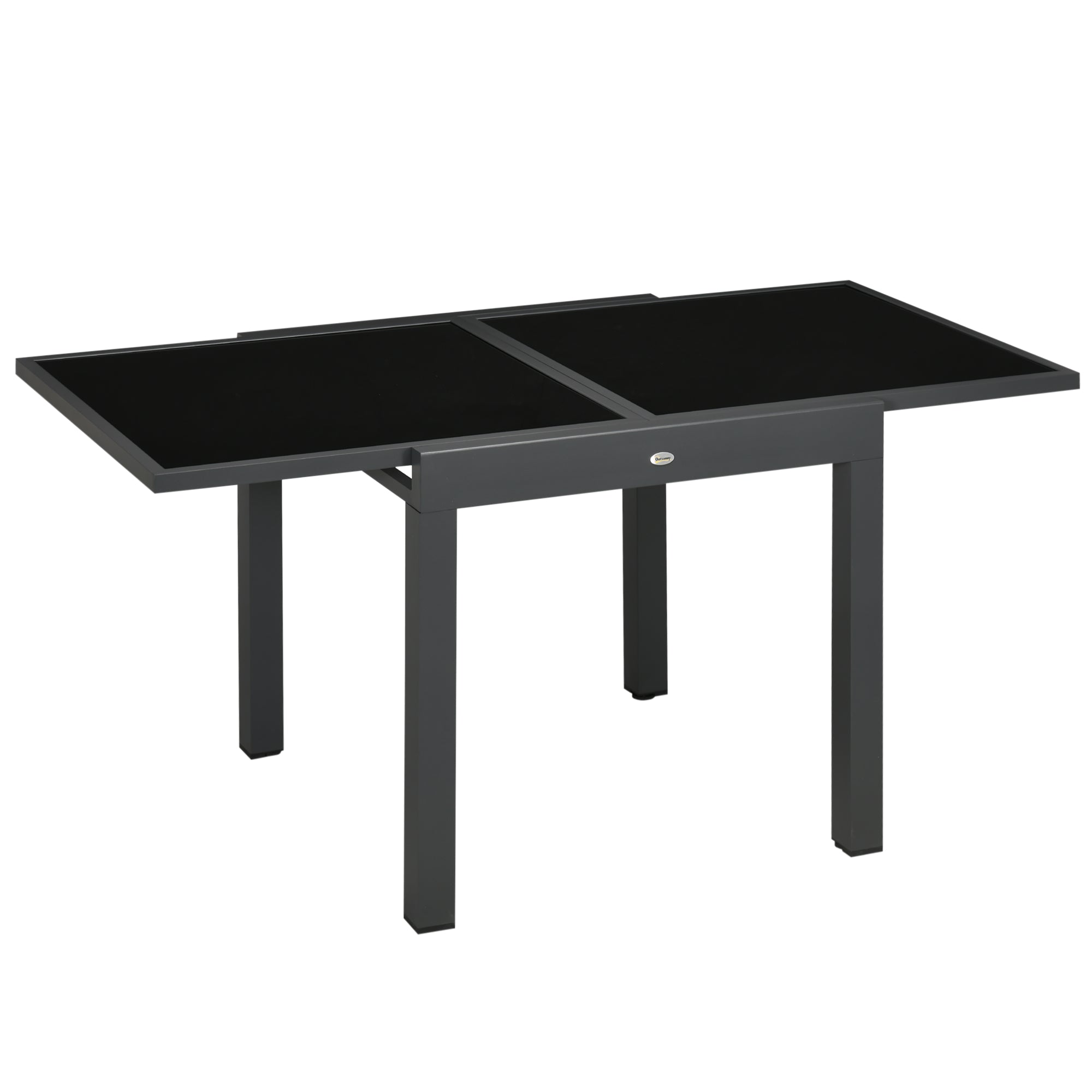 Aluminum Extendable Garden Table Rectangular Dining Table with Tempered Glass Top for 4-6 People Load 50 kg for Terrace 80-160x80x75 cm Black