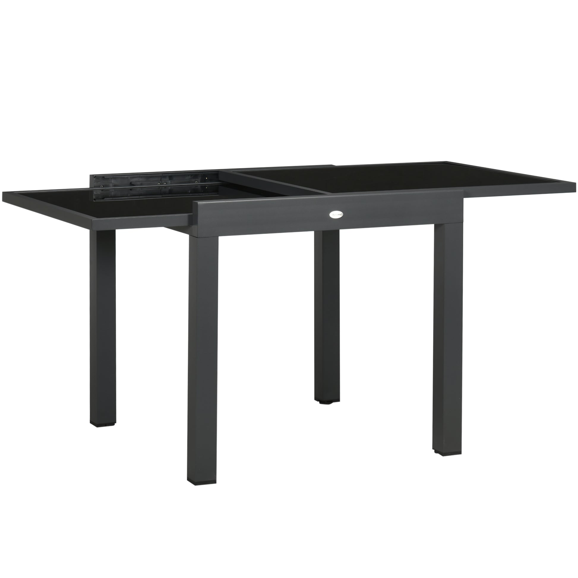 Aluminum Extendable Garden Table Rectangular Dining Table with Tempered Glass Top for 4-6 People Load 50 kg for Terrace 80-160x80x75 cm Black