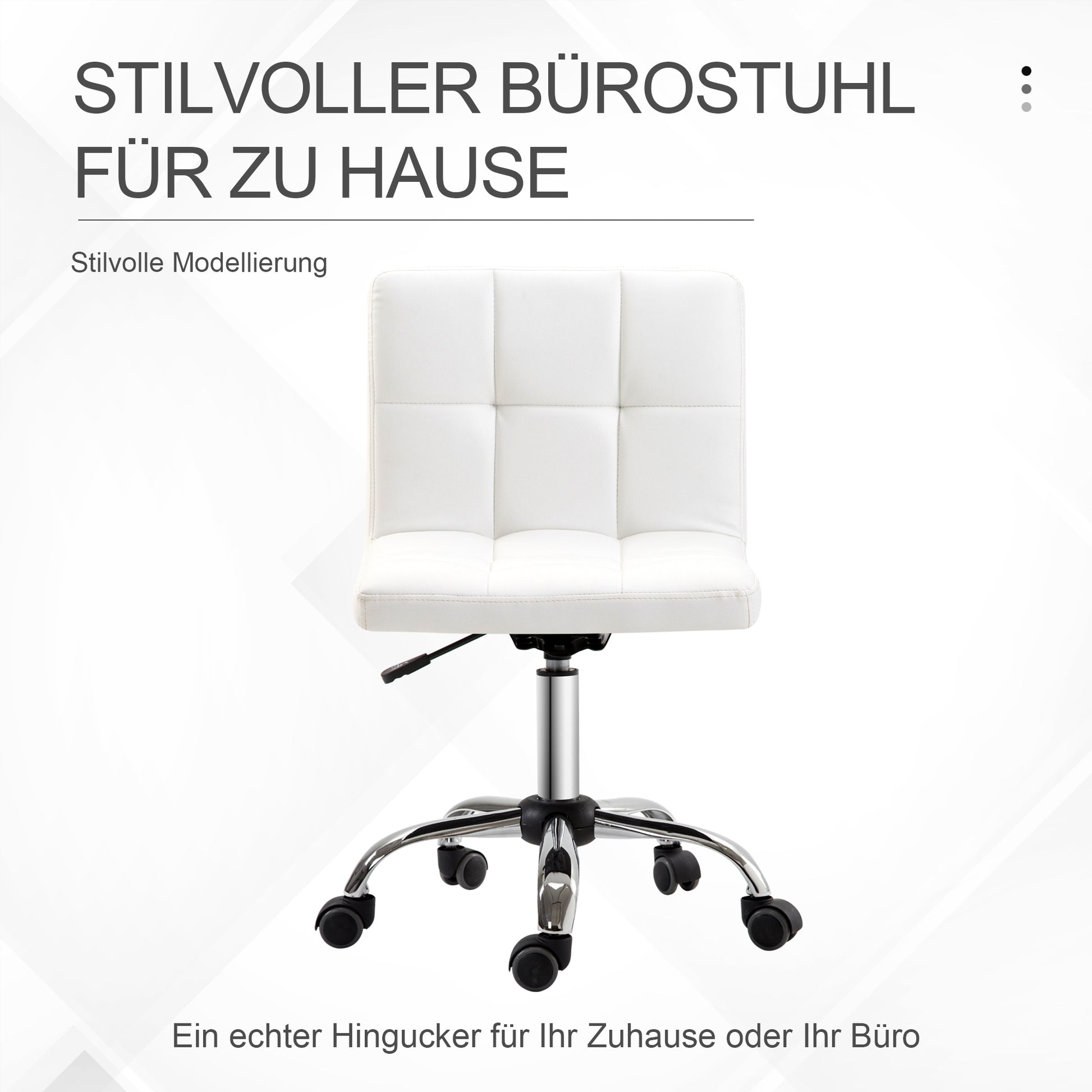 Office Chair, Ergonomic Desk Chair without Armrest, Height-Adjustable Swivel Chair, Computer Chair for Office, Study Room, Faux Leather, White