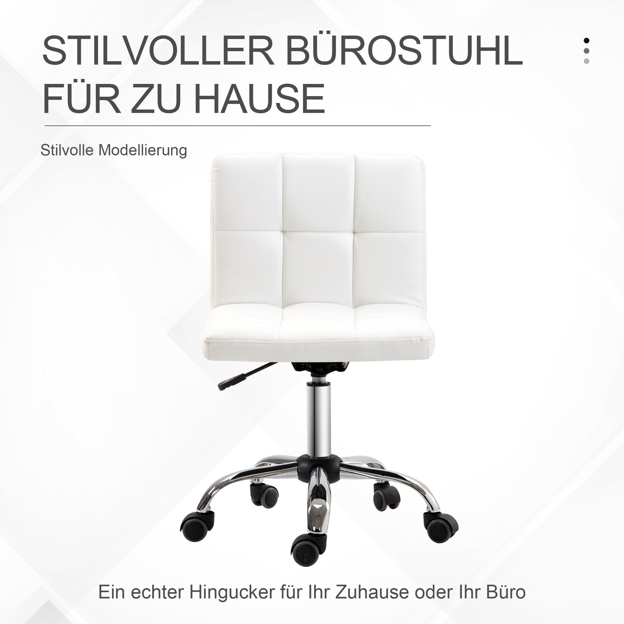 Office Chair, Ergonomic Desk Chair without Armrest, Height-Adjustable Swivel Chair, Computer Chair for Office, Study Room, Faux Leather, White