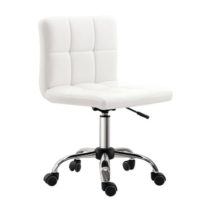 Office Chair, Ergonomic Desk Chair without Armrest, Height-Adjustable Swivel Chair, Computer Chair for Office, Study Room, Faux Leather, White