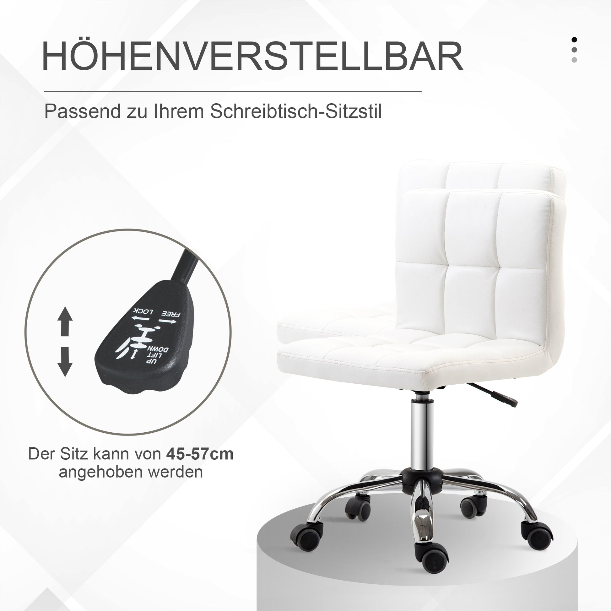 Office Chair, Ergonomic Desk Chair without Armrest, Height-Adjustable Swivel Chair, Computer Chair for Office, Study Room, Faux Leather, White