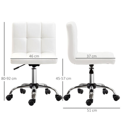 Office Chair, Ergonomic Desk Chair without Armrest, Height-Adjustable Swivel Chair, Computer Chair for Office, Study Room, Faux Leather, White