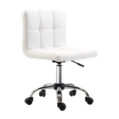 Office Chair, Ergonomic Desk Chair without Armrest, Height-Adjustable Swivel Chair, Computer Chair for Office, Study Room, Faux Leather, White