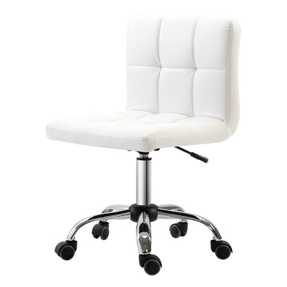 Office Chair, Ergonomic Desk Chair without Armrest, Height-Adjustable Swivel Chair, Computer Chair for Office, Study Room, Faux Leather, White