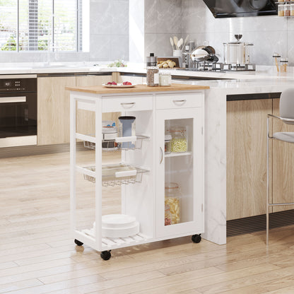 Kitchen Cart Multipurpose Serving Cart Shelf Cart with Wheels for Bathroom Bedroom with Shelves Baskets Drawers 70x37x85cm Wood
