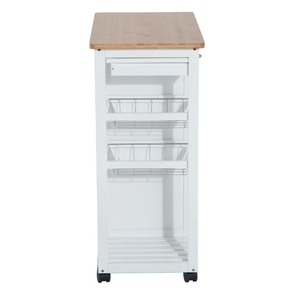 Kitchen Cart Multipurpose Serving Cart Shelf Cart with Wheels for Bathroom Bedroom with Shelves Baskets Drawers 70x37x85cm Wood