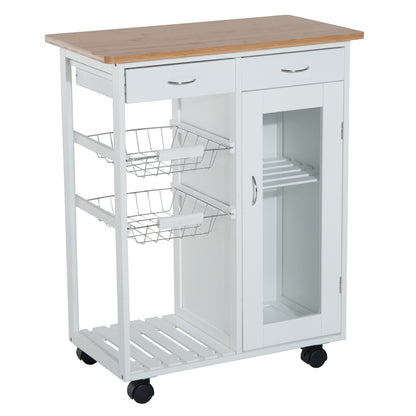 Kitchen Cart Multipurpose Serving Cart Shelf Cart with Wheels for Bathroom Bedroom with Shelves Baskets Drawers 70x37x85cm Wood