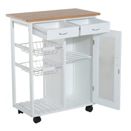 Kitchen Cart Multipurpose Serving Cart Shelf Cart with Wheels for Bathroom Bedroom with Shelves Baskets Drawers 70x37x85cm Wood