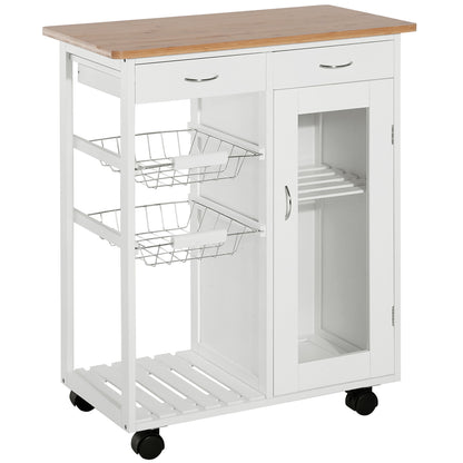 Kitchen Cart Multipurpose Serving Cart Shelf Cart with Wheels for Bathroom Bedroom with Shelves Baskets Drawers 70x37x85cm Wood