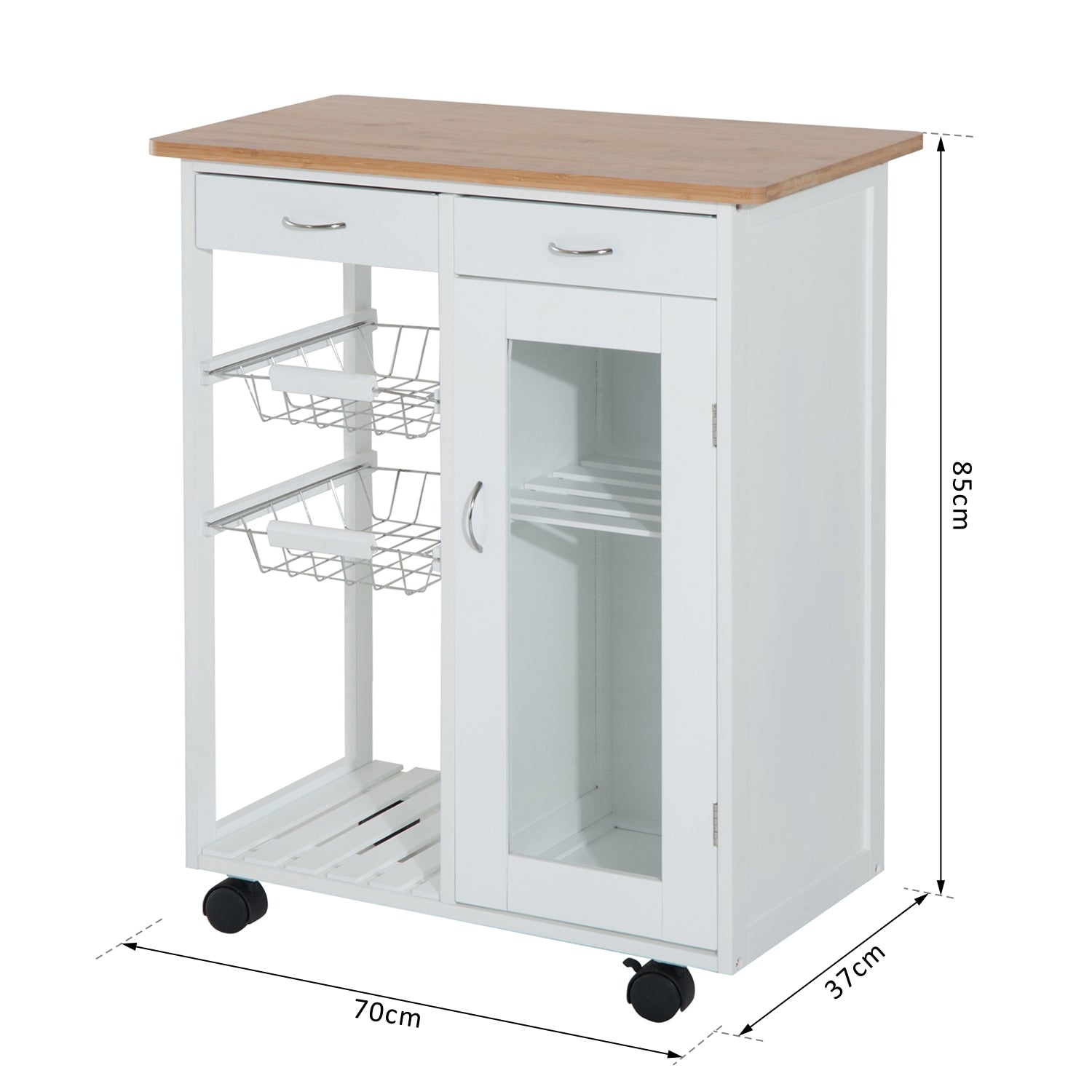 Kitchen Cart Multipurpose Serving Cart Shelf Cart with Wheels for Bathroom Bedroom with Shelves Baskets Drawers 70x37x85cm Wood