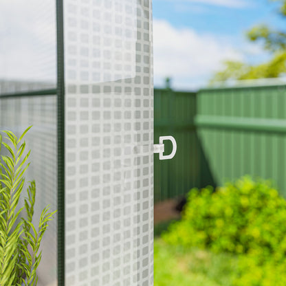 Garden Greenhouse with Shelves, 123 x 187 x 189 cm (48.4 x 73.6 x 74.4 in) – Roll-Up Door, 140 gsm High-Density PE Cover, Extended 10 cm, White