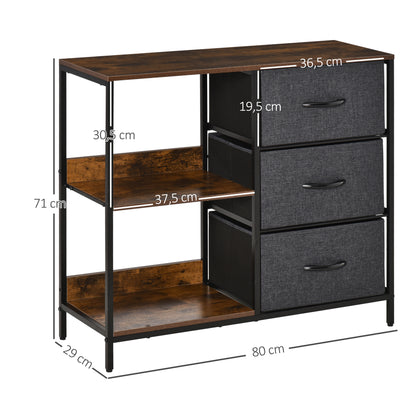 Chest of Drawers Storage Cabinet with 3 Fabric Drawers, 2 Open Shelves, Dresser Cabinet with Metal Frame for Bedroom, Living Room Brown