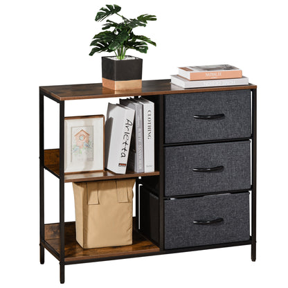 Chest of Drawers Storage Cabinet with 3 Fabric Drawers, 2 Open Shelves, Dresser Cabinet with Metal Frame for Bedroom, Living Room Brown