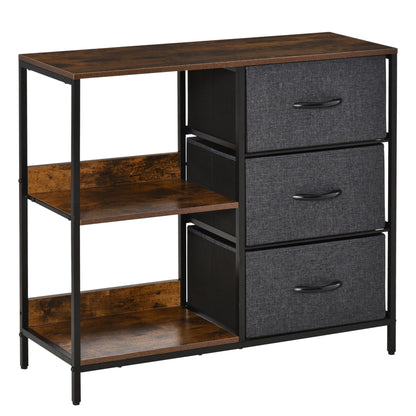 Chest of Drawers Storage Cabinet with 3 Fabric Drawers, 2 Open Shelves, Dresser Cabinet with Metal Frame for Bedroom, Living Room Brown