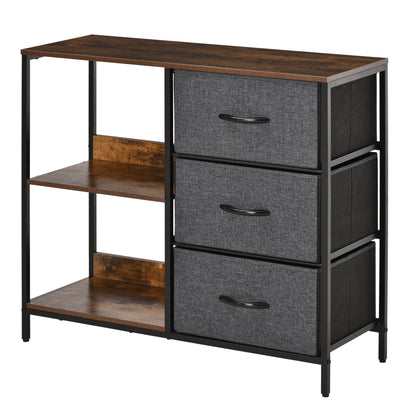Chest of Drawers Storage Cabinet with 3 Fabric Drawers, 2 Open Shelves, Dresser Cabinet with Metal Frame for Bedroom, Living Room Brown