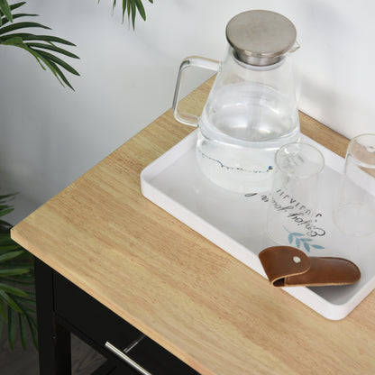 Kitchen Trolley Cart with Wheels 2 Shelves 2 Drawers Black Natural Wood