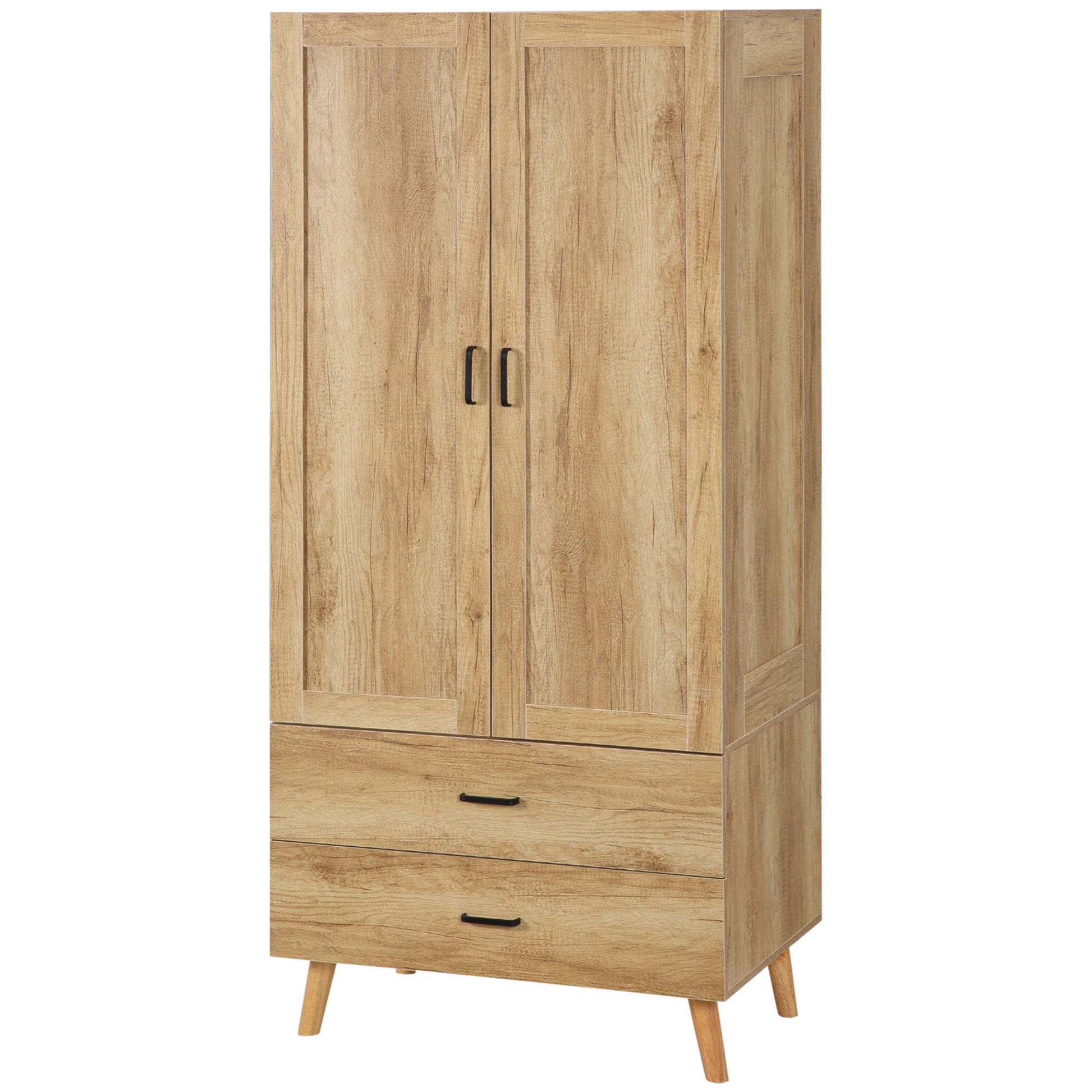 Wardrobe Closet Storage Wardrobe with 2 Doors, 2 Drawers, and Hanging Rod - 80 x 54 x 180 cm