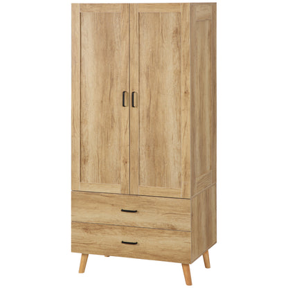 Wardrobe Closet Storage Wardrobe with 2 Doors, 2 Drawers, and Hanging Rod - 80 x 54 x 180 cm