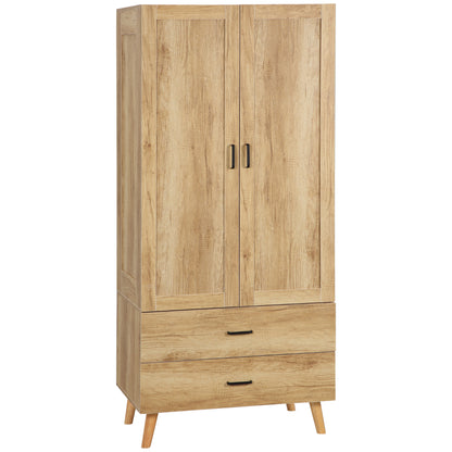 Wardrobe Closet Storage Wardrobe with 2 Doors, 2 Drawers, and Hanging Rod - 80 x 54 x 180 cm