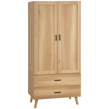 Wardrobe Closet Storage Wardrobe with 2 Doors, 2 Drawers, and Hanging Rod - 80 x 54 x 180 cm