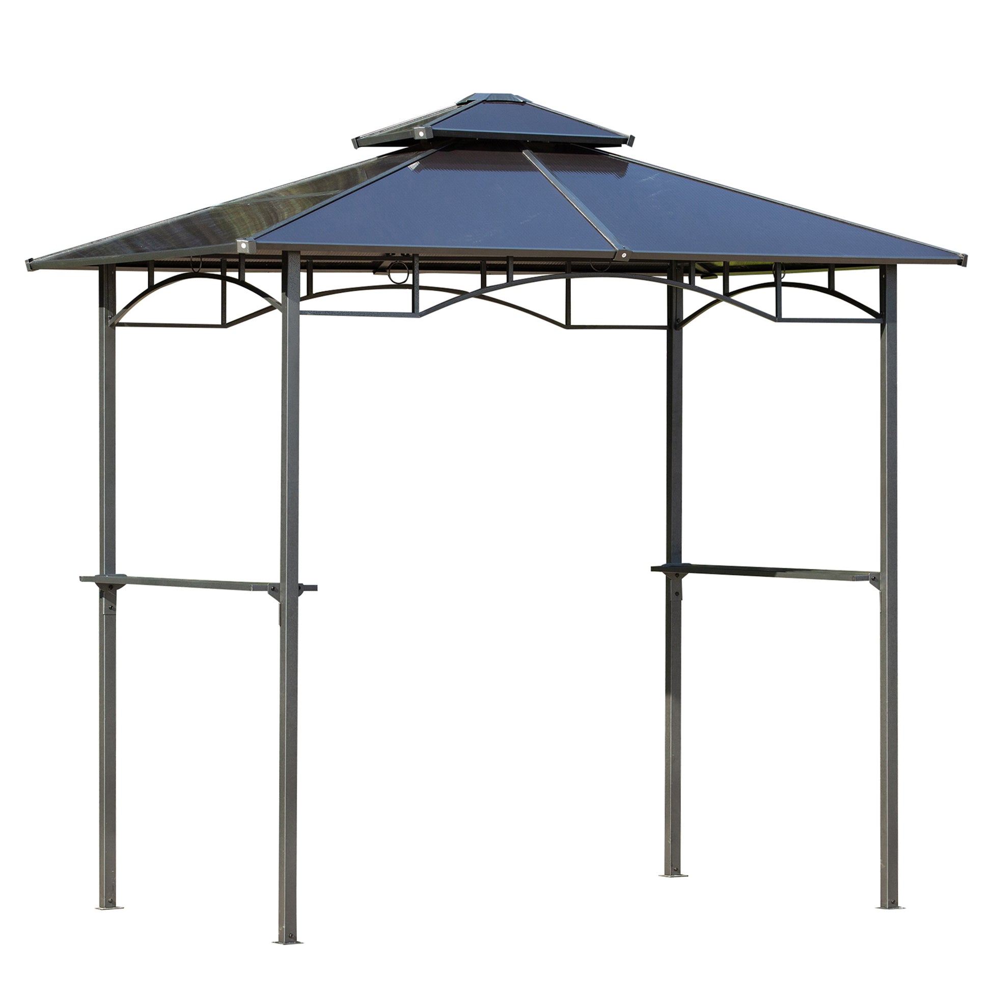 Garden Gazebo 2.4 x 1.5m - barbecue shelter - steakhouse 2 shelves - barbecue roof - black aluminum metal polycarbonate roof