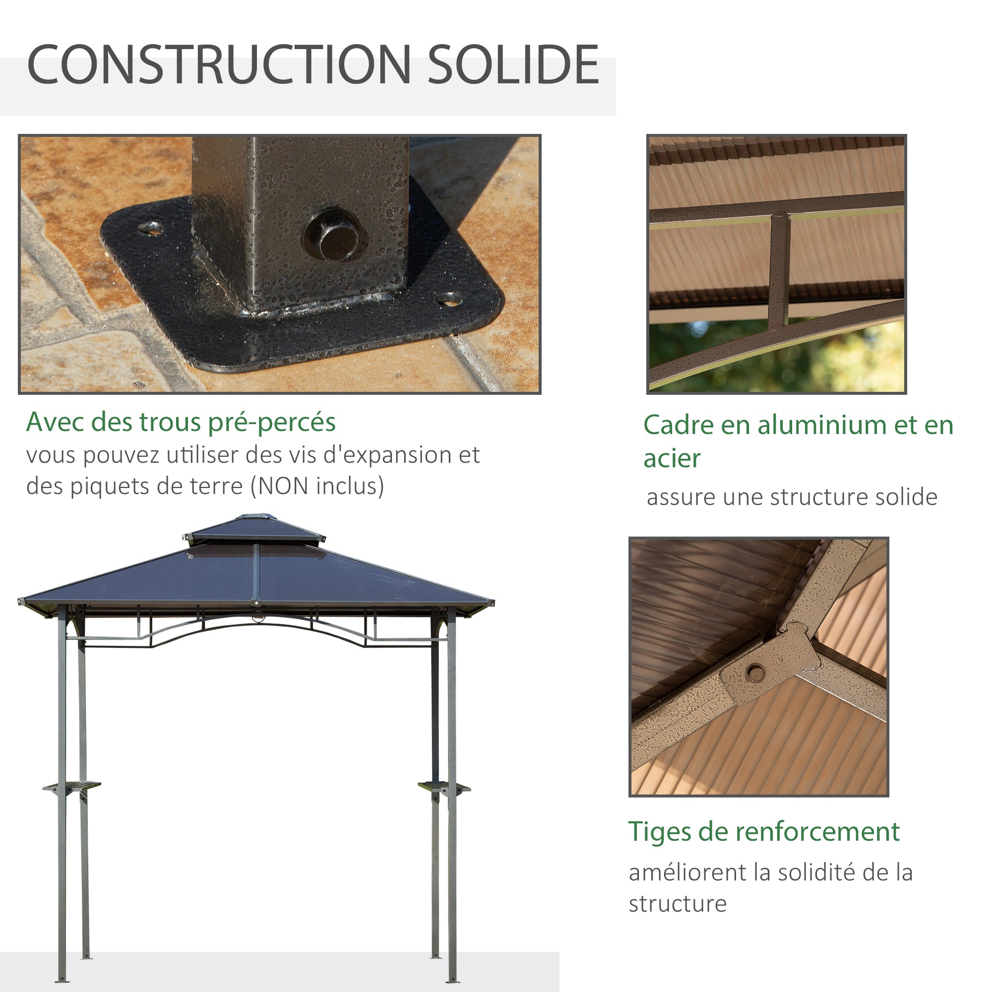 Garden Gazebo 2.4 x 1.5m - barbecue shelter - steakhouse 2 shelves - barbecue roof - black aluminum metal polycarbonate roof