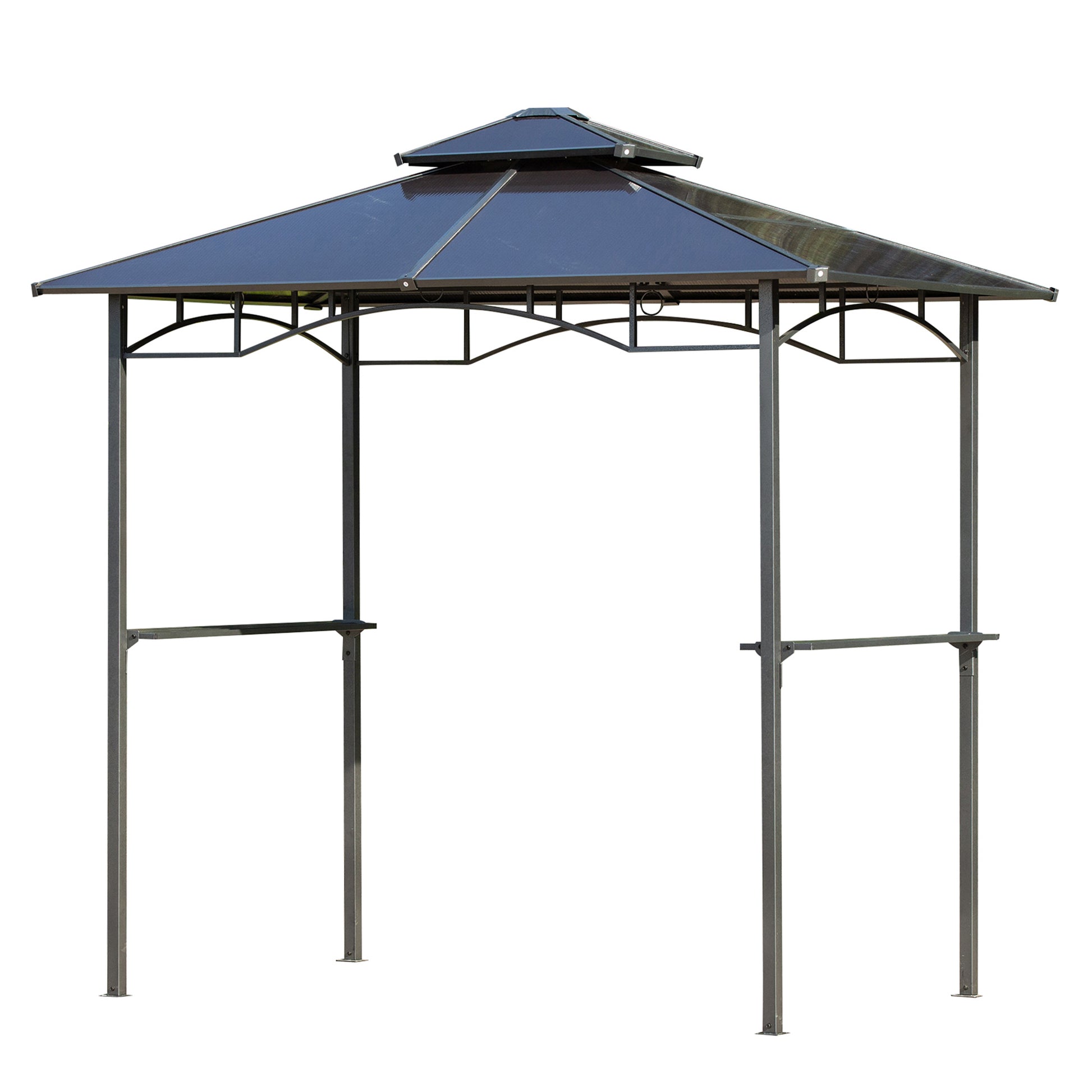 Garden Gazebo 2.4 x 1.5m - barbecue shelter - steakhouse 2 shelves - barbecue roof - black aluminum metal polycarbonate roof