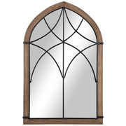 Decorative Wooden Wall Mirror 93x60 cm Window Mirror with 2 Hooks Vintage Style for Living Room Bedroom Dining Room Entryway Brown