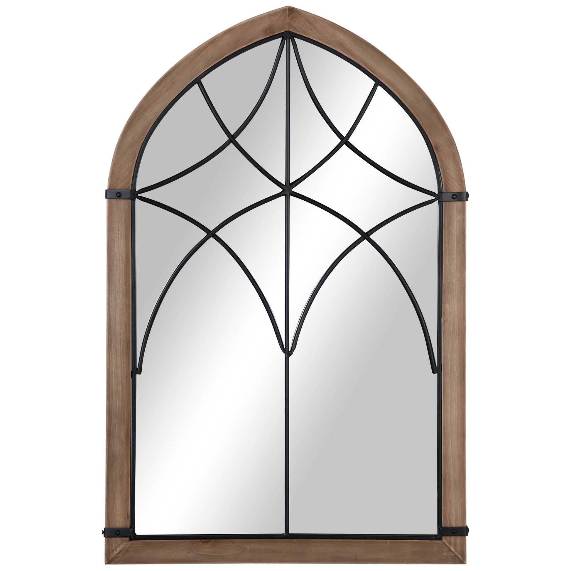 Decorative Wooden Wall Mirror 93x60 cm Window Mirror with 2 Hooks Vintage Style for Living Room Bedroom Dining Room Entryway Brown