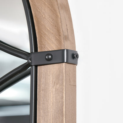 Decorative Wooden Wall Mirror 93x60 cm Window Mirror with 2 Hooks Vintage Style for Living Room Bedroom Dining Room Entryway Brown