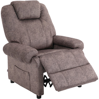 Manual Reclining Relax Armchair in Fabric, Reclining Armchair with Removable Footrest and Side Pocket, Brown