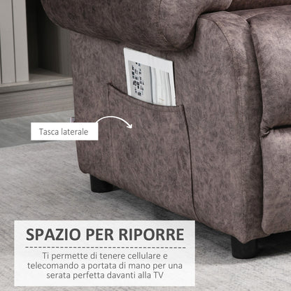 Manual Reclining Relax Armchair in Fabric, Reclining Armchair with Removable Footrest and Side Pocket, Brown