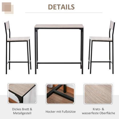 Bar Table Set Bar Table with Bar stool Set Dining Table with 2 Chairs with Backrest Kitchen Table for Dining Room, Kitchen, Natural Wood
