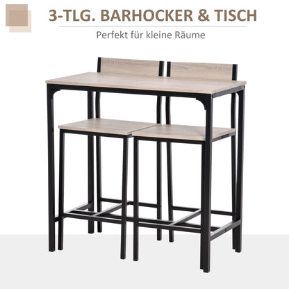 Bar Table Set Bar Table with Bar stool Set Dining Table with 2 Chairs with Backrest Kitchen Table for Dining Room, Kitchen, Natural Wood