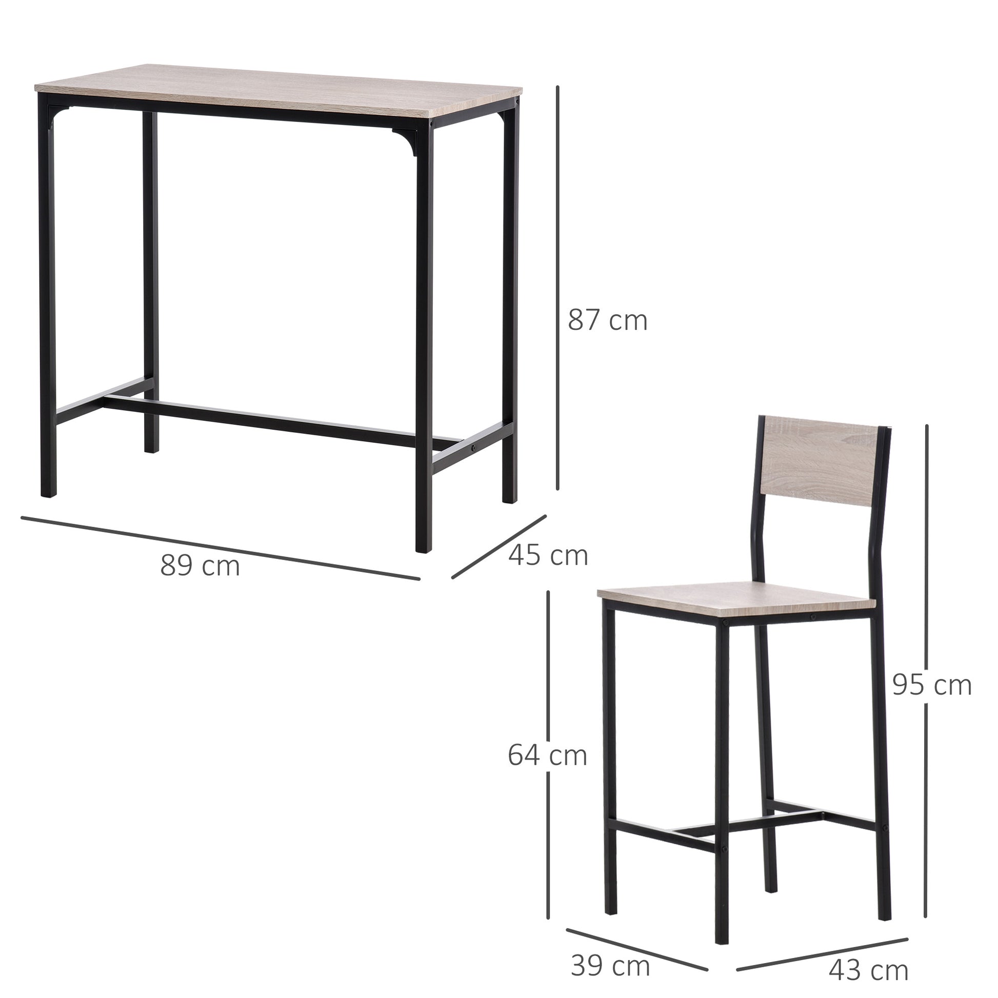 Bar Table Set Bar Table with Bar stool Set Dining Table with 2 Chairs with Backrest Kitchen Table for Dining Room, Kitchen, Natural Wood