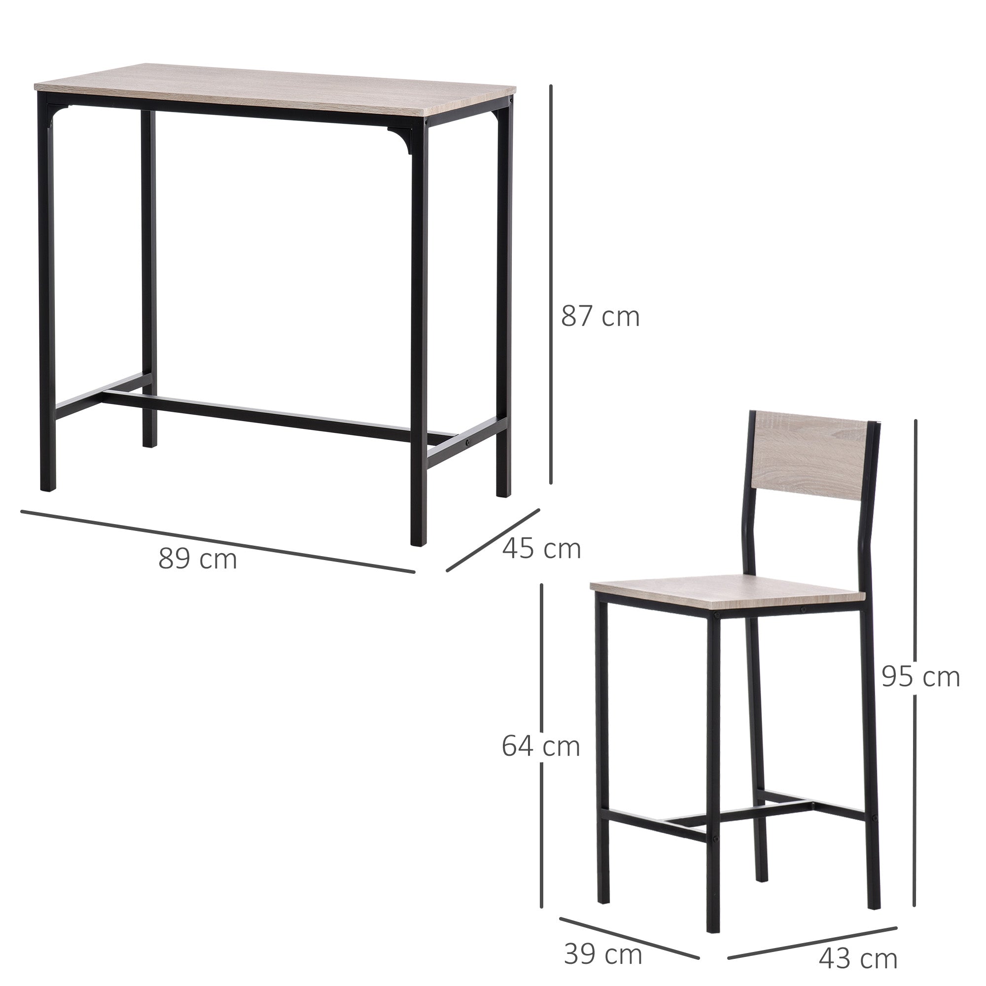 Bar Table Set Bar Table with Bar stool Set Dining Table with 2 Chairs with Backrest Kitchen Table for Dining Room, Kitchen, Natural Wood