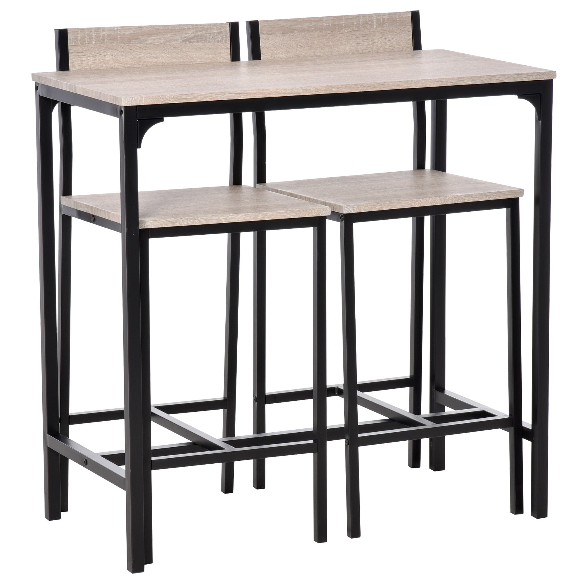 Bar Table Set Bar Table with Bar stool Set Dining Table with 2 Chairs with Backrest Kitchen Table for Dining Room, Kitchen, Natural Wood