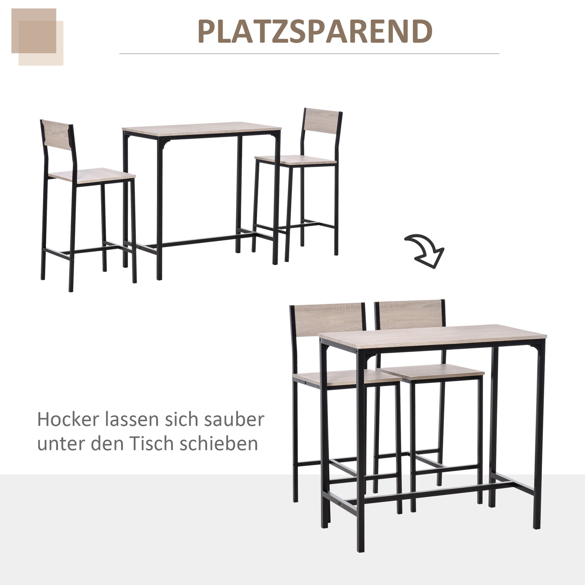 Bar Table Set Bar Table with Bar stool Set Dining Table with 2 Chairs with Backrest Kitchen Table for Dining Room, Kitchen, Natural Wood