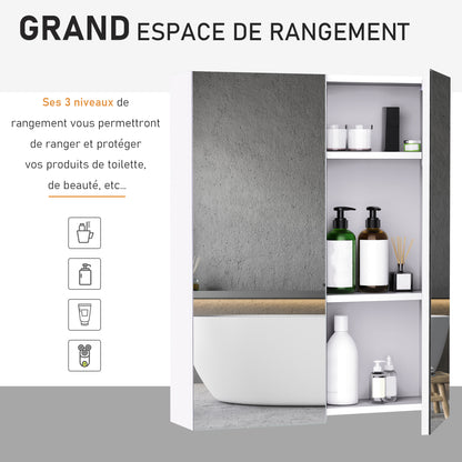 Wall-mounted bathroom cabinet with mirror, 60 x 75 cm, bathroom furniture, medicine cabinet with adjustable shelf, white