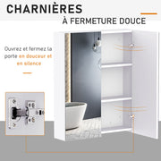 Wall-mounted bathroom cabinet with mirror, 60 x 75 cm, bathroom furniture, medicine cabinet with adjustable shelf, white