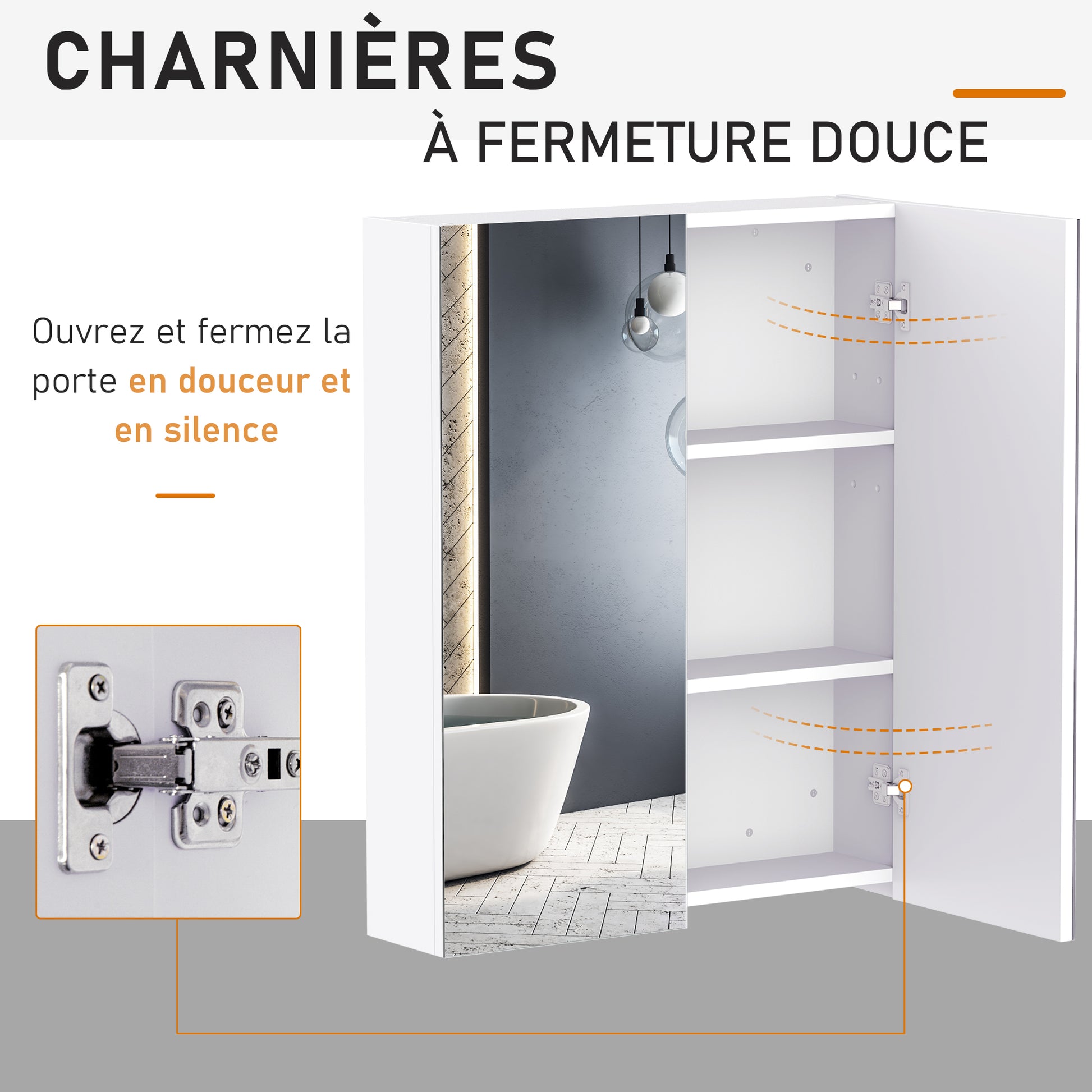 Wall-mounted bathroom cabinet with mirror, 60 x 75 cm, bathroom furniture, medicine cabinet with adjustable shelf, white