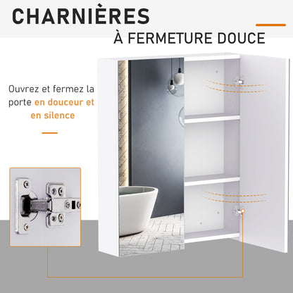 Wall-mounted bathroom cabinet with mirror, 60 x 75 cm, bathroom furniture, medicine cabinet with adjustable shelf, white