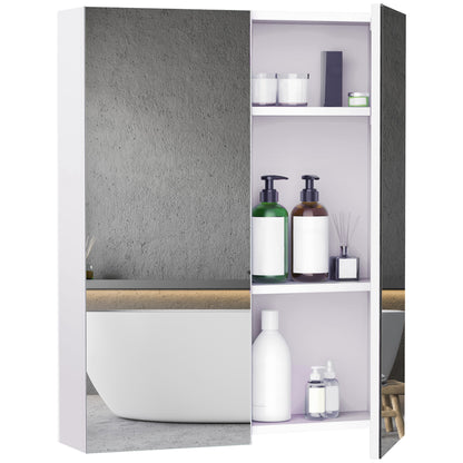 Wall-mounted bathroom cabinet with mirror, 60 x 75 cm, bathroom furniture, medicine cabinet with adjustable shelf, white