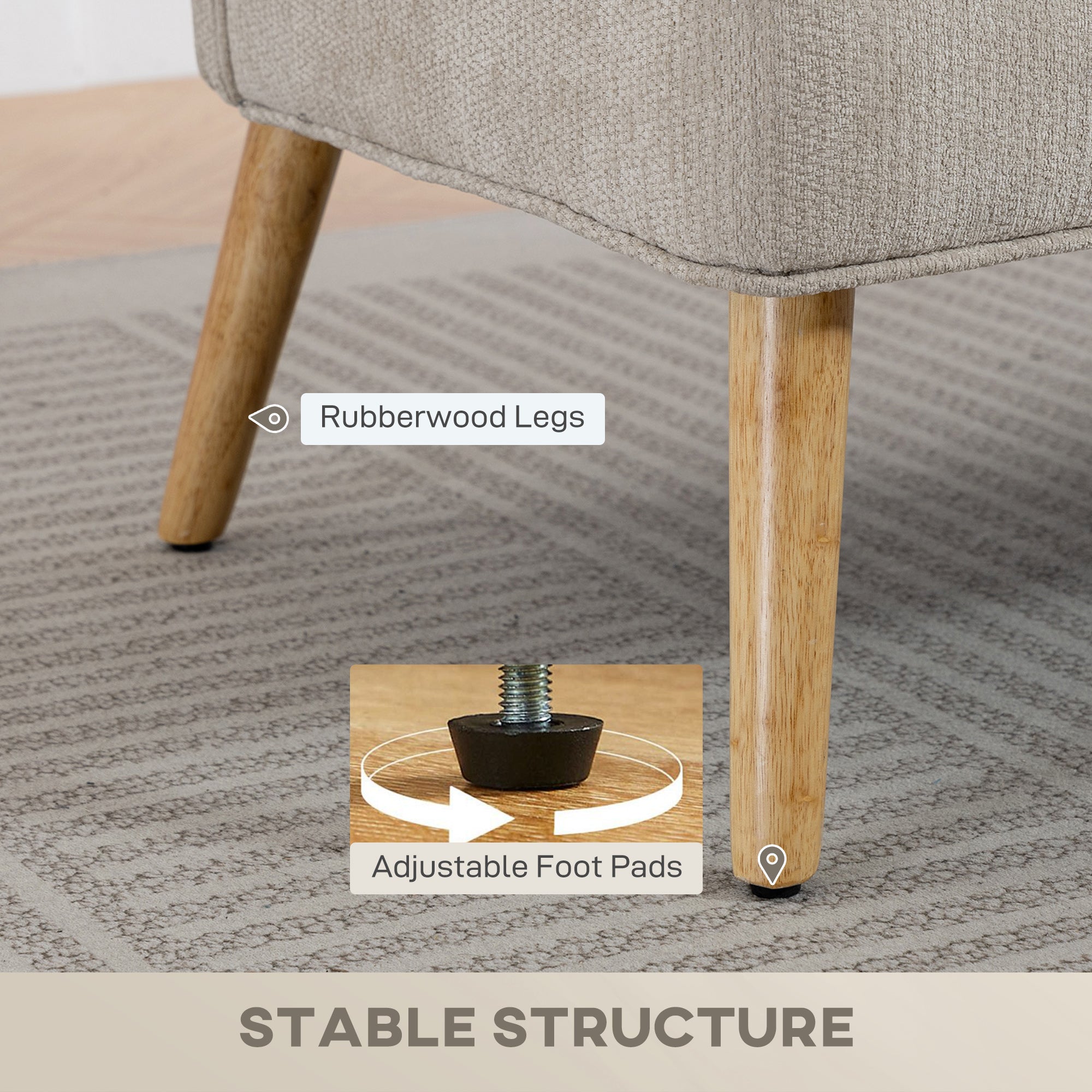 2-Seater Sofa — Compact Wingback Loveseat with Thick Padded Chenille Upholstery & Rubberwood Legs, Beige