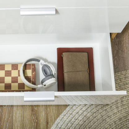 Bedroom Dresser Living Room Sideboard with 4 High Gloss Drawers Door and Adjustable Shelves for Dining Room 105x35x92 cm White and Natural