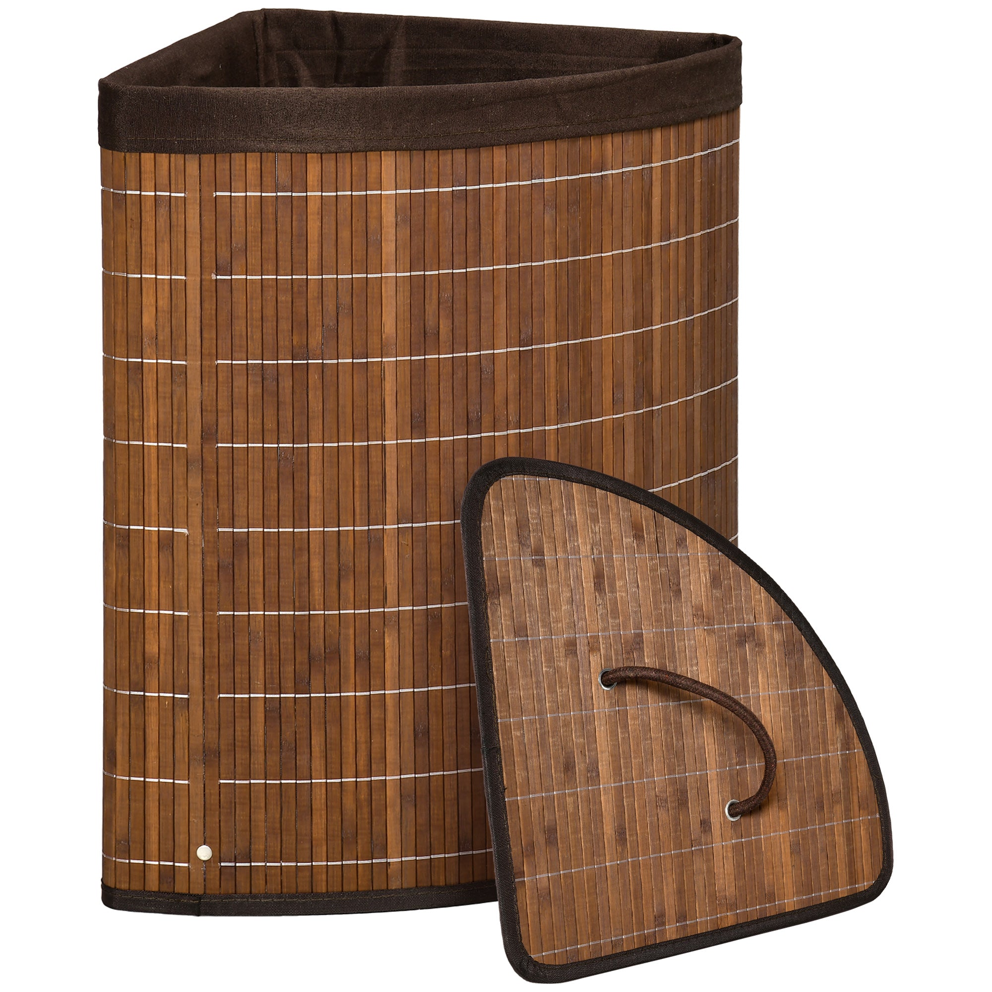 Bamboo Laundry Basket with Lid 55L, Laundry Collector with Handles, Removable Laundry Bag, Corner Laundry Bin for Laundry Room Bathroom Bedroom Brown