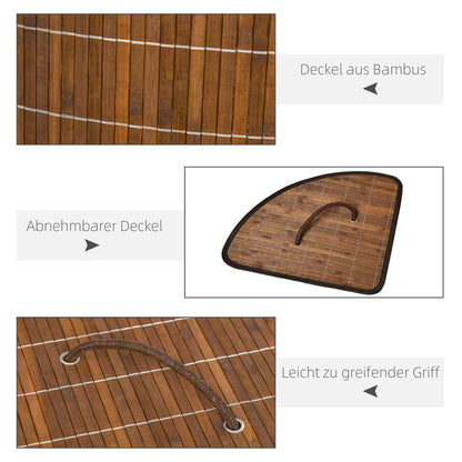 Bamboo Laundry Basket with Lid 55L, Laundry Collector with Handles, Removable Laundry Bag, Corner Laundry Bin for Laundry Room Bathroom Bedroom Brown